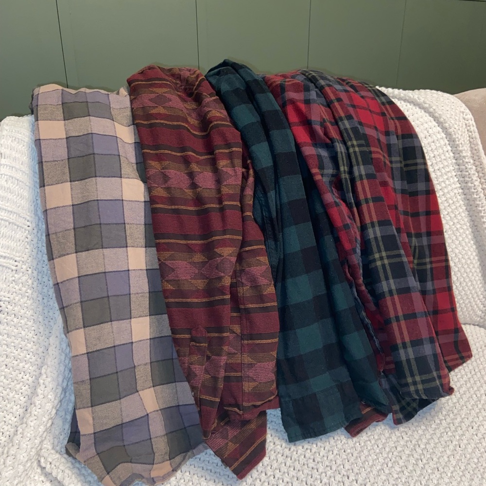 Goodfellow & Co Men's Long Sleeve Button Down Flannel Bundle (4 Shirts Total)